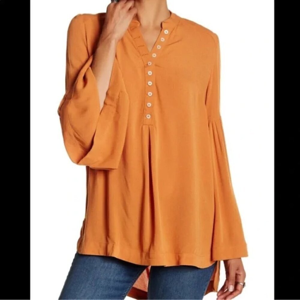 Free People Easy Girl Henley Top, Orange, Size XS